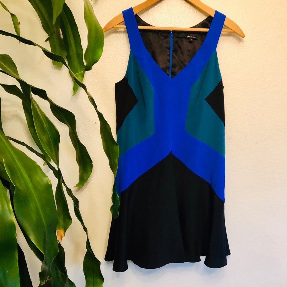 JAYGODFREY 80’s Style Color Block Silk Dress - Picture 1 of 8